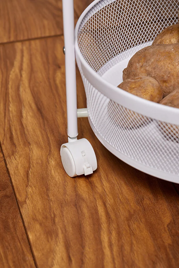 Cornella 3 Katlı Pratik Katlanır Metal Beyaz Renk Tekerlekli Sepet Patates Soğanlık - Çok Amaçlı Organizer